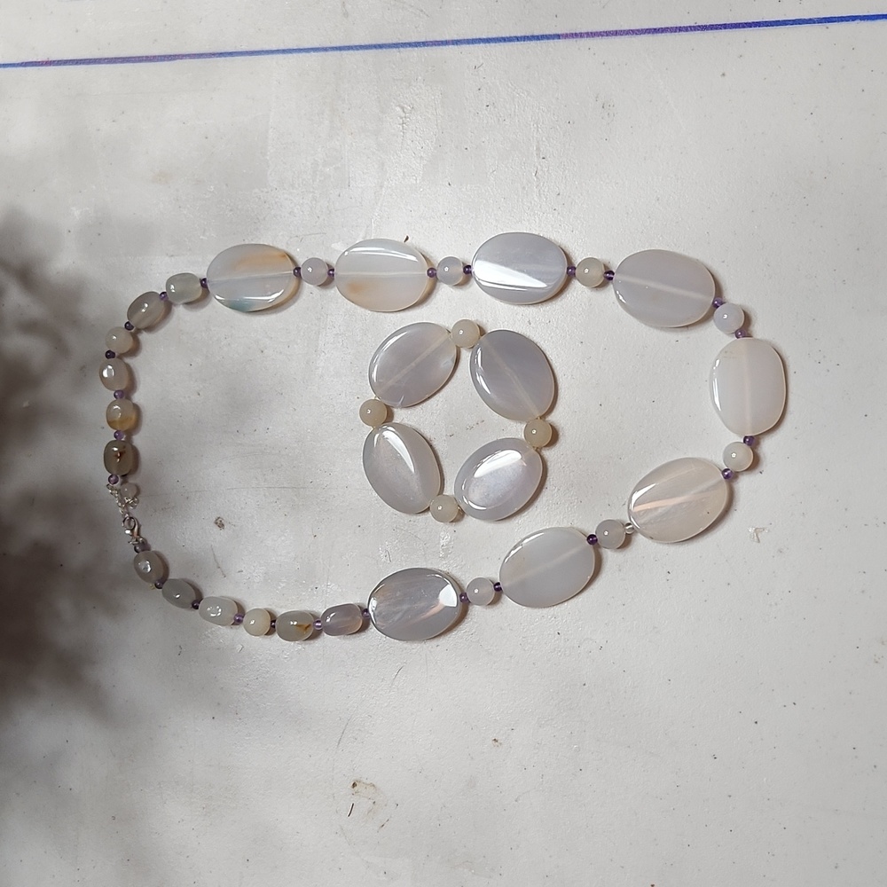 30" Mother of pearl necklace and bracelet, 925 sterling hardware - Picture 1 of 4